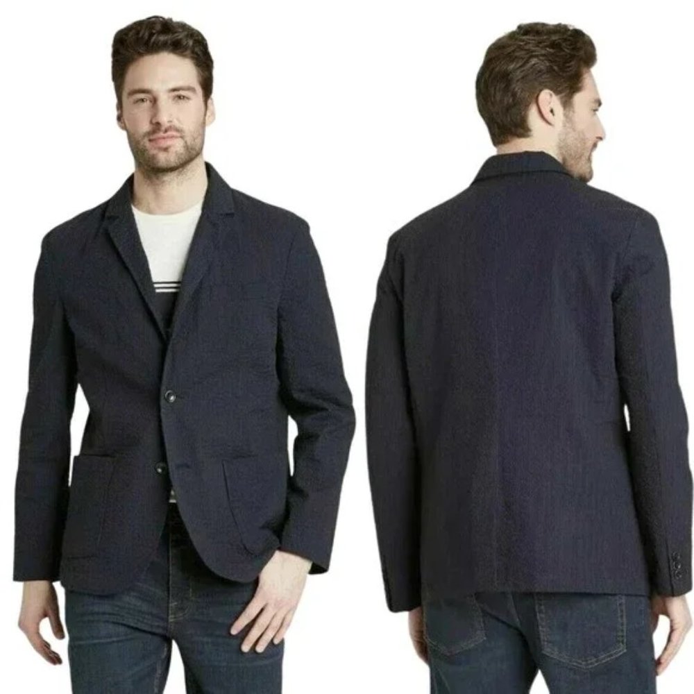 Goodfellow & Co Men Striped Seersucker Blazer, Medium, Navy/Black- Brand New!